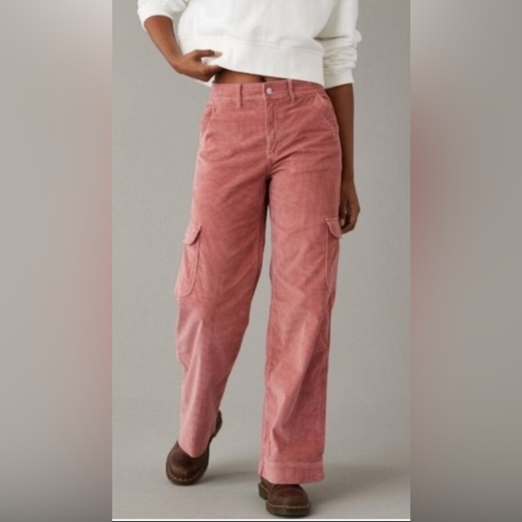 American Eagle Outfitters Pants - BNWT American Eagle Outfitters Super High Rise Pink Corduroy Wide Leg Cargo sz8